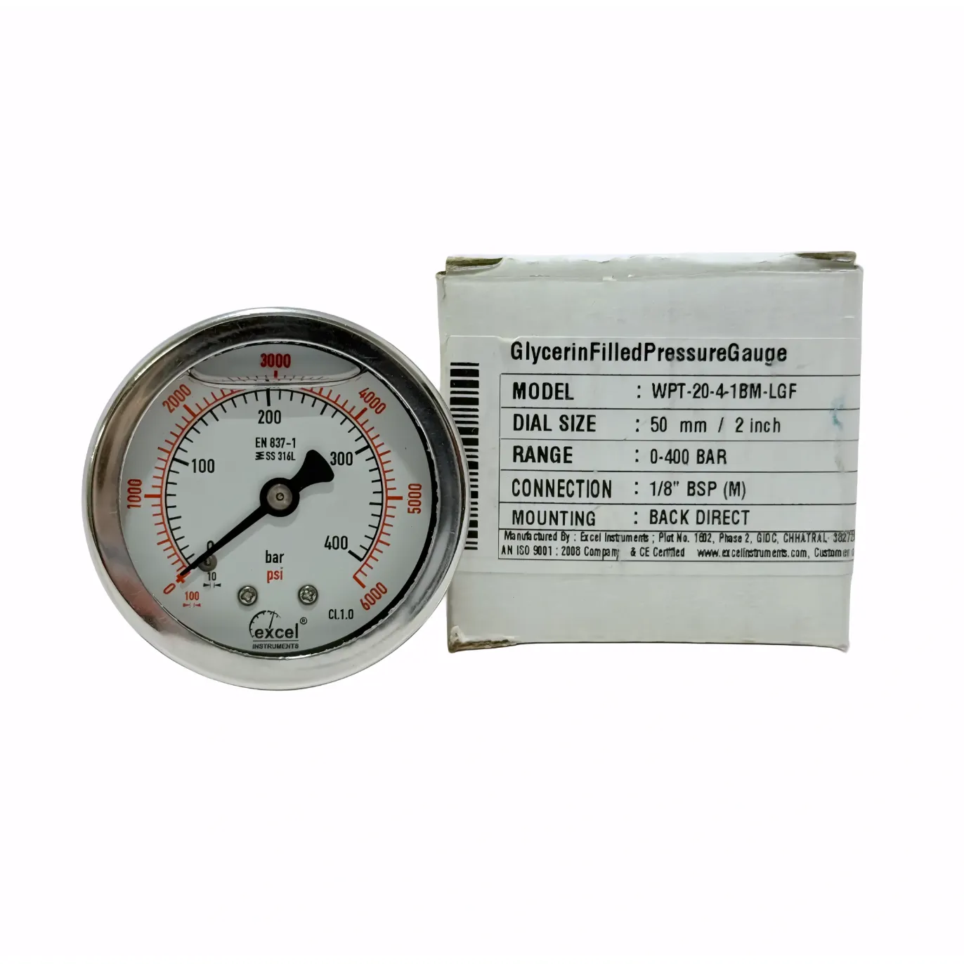 EXCEL PRESSURE GUAGE 0-400Bar