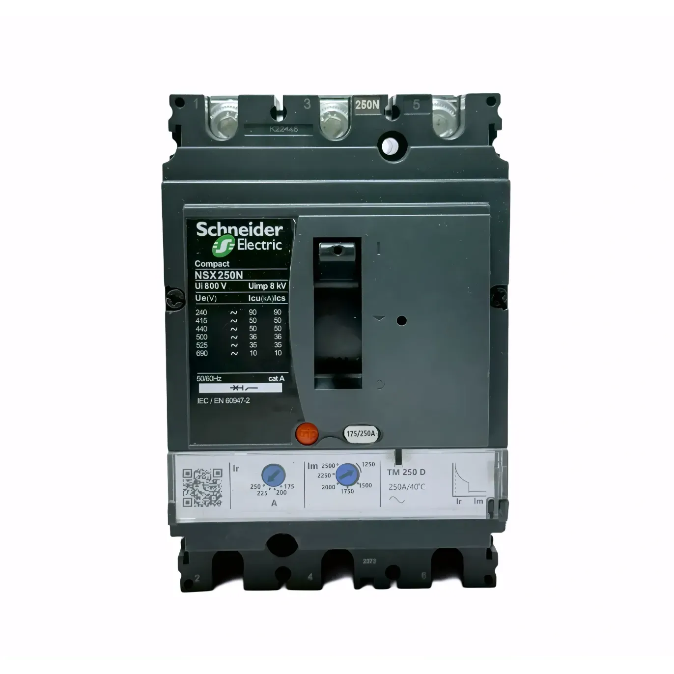 SCHNEIDER MCCB NSX250N 50 kA 415 VAC TMD trip unit 250 A, 3 poles P/N LV431830