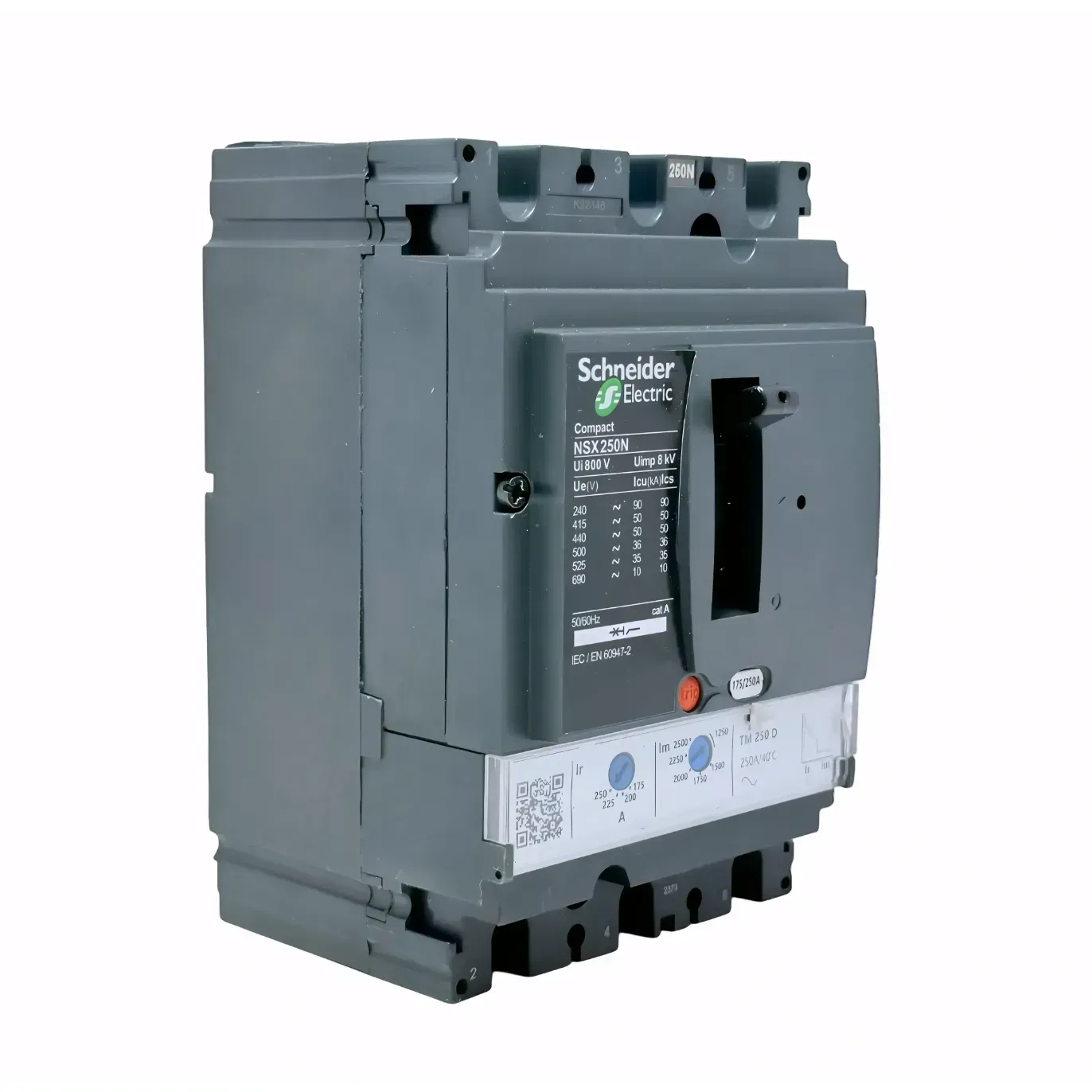 SCHNEIDER MCCB NSX250N 50 kA 415 VAC TMD trip unit 250 A, 3 poles P/N LV431830